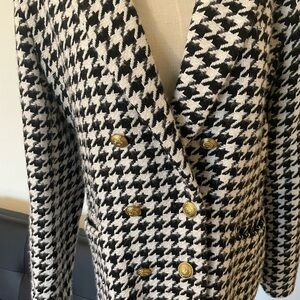 Black and White Houndstooth Blazer with Gold Buttons
